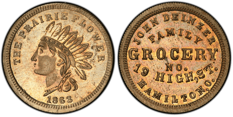 (1863) Copper-Nickel Civil War Store Card F-385A-4d, John Deinzer OH