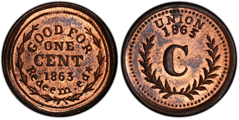 (1863) Copper Civil War Patriotic Token F-386/427a, Good For One Cent