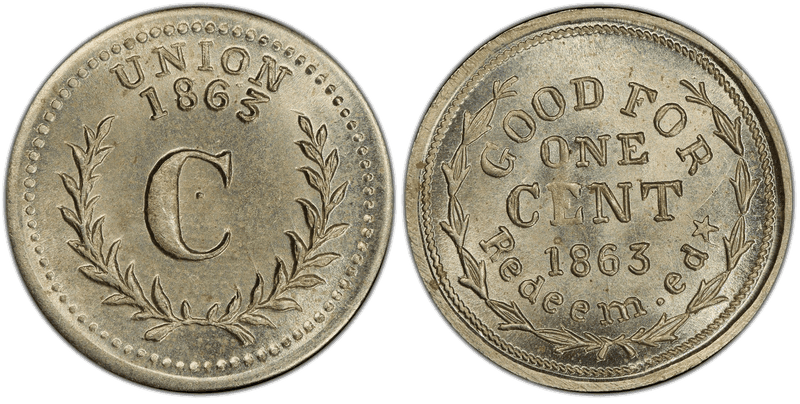 (1863) White Metal Civil War Patriotic Token F-386/427e, Good For One Cent