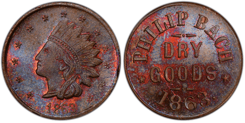 (1863) Civil War Store Card F-40A-1a, Philip Bach MI