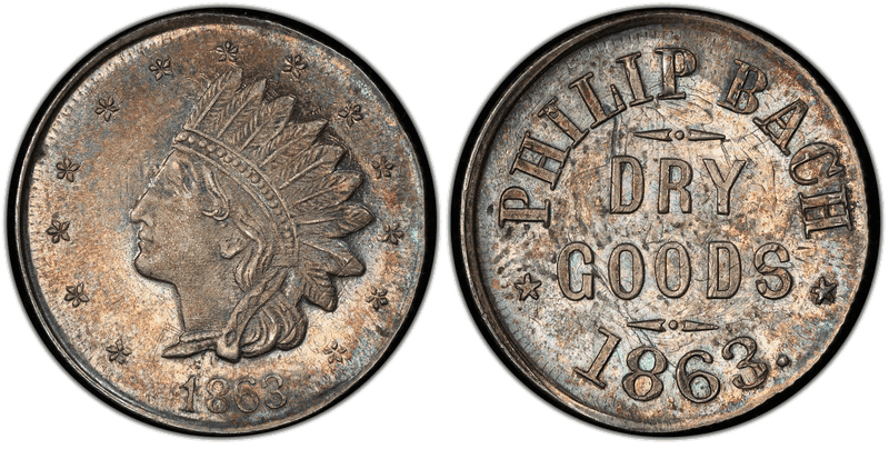 (1863) Silver Civil War Store Card F-40a-1fo, Philip Bach MI