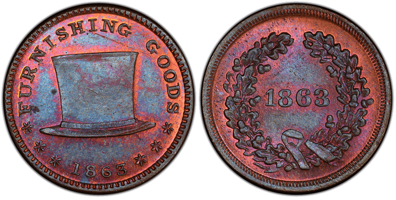 (1863) Copper Civil War Patriotic Token F-424/451a, Furnishing Goods