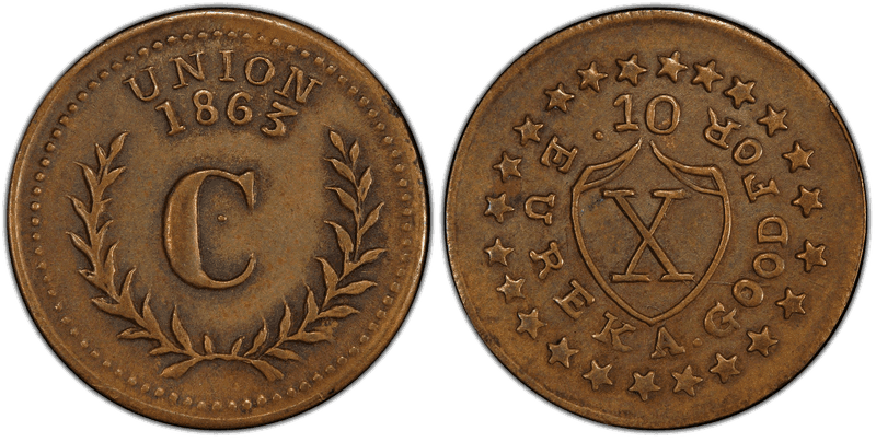 (1863) Brass Civil War Patriotic Token F-427/480Ab, Eureka