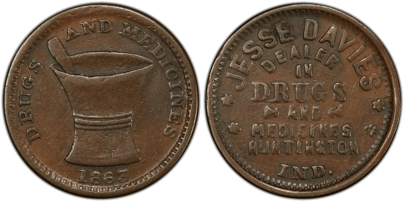 (1863) Copper Civil War Store Card F-430D-2a, Jesse Davies IN