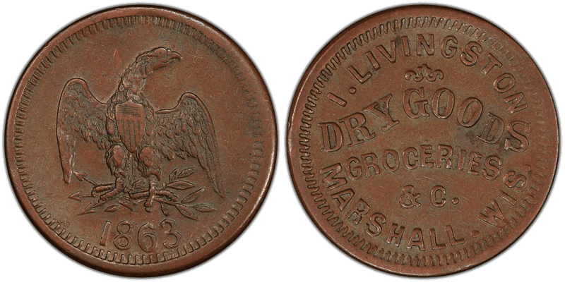 (1863) Copper Civil War Store Card F-435A-1a, I. Livingston WI