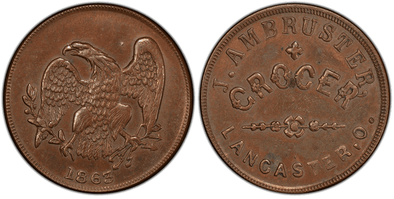 (1863) Copper Civil War Store Card F-440A-2a, J. Ambruster OH