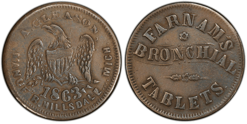 (1863) Copper Civil War Store Card F-450D-1a, Farnams's MI