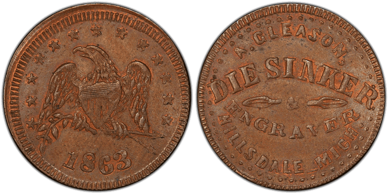 (1863) Civil War Store Card F-450G-2a, A. Gleason MI