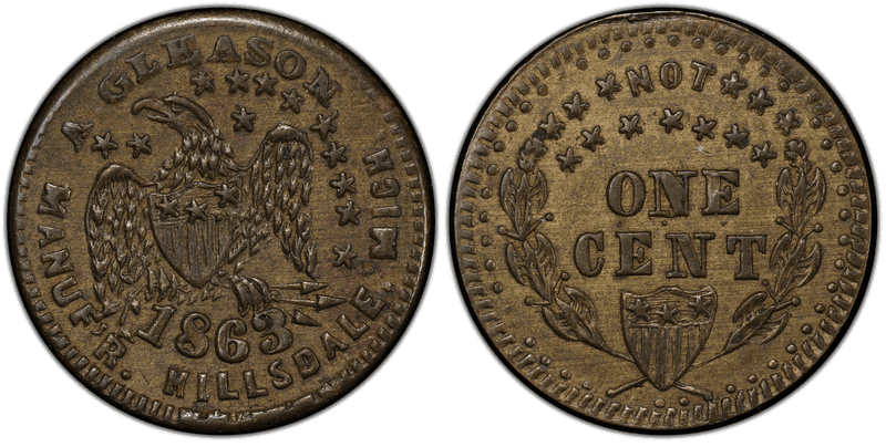 (1863) Brass Civil War Store Card F-450G-8b, A Gleason MI