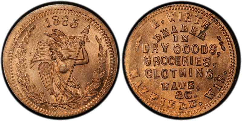 (1863) Copper-Nickel Civil War Store Card F-460A-3d, E. Wirth WI