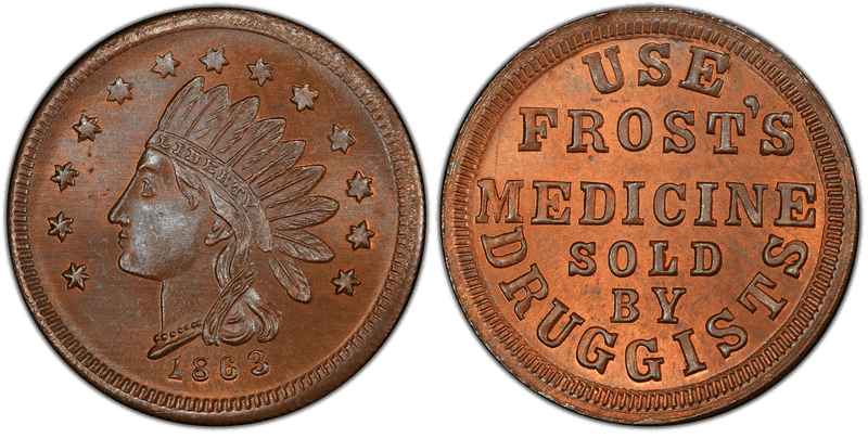 (1863) Civil War Store Card F-460Ba-1a, Frost's Medicine IN