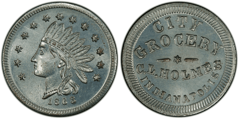 (1863) Zinc Civil War Store Card F-460H-1i, C.L. Holmes IN