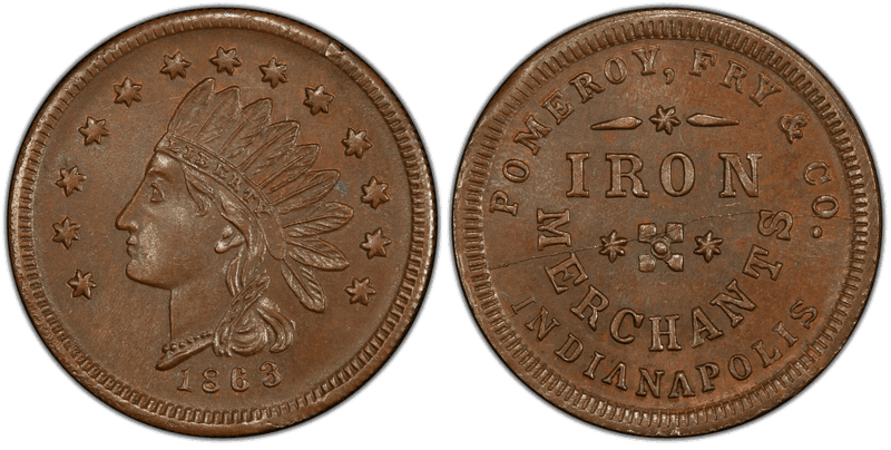 (1863) Copper Civil War Store Card F-460O-1a, Pomeroy, Fry & Co. IN