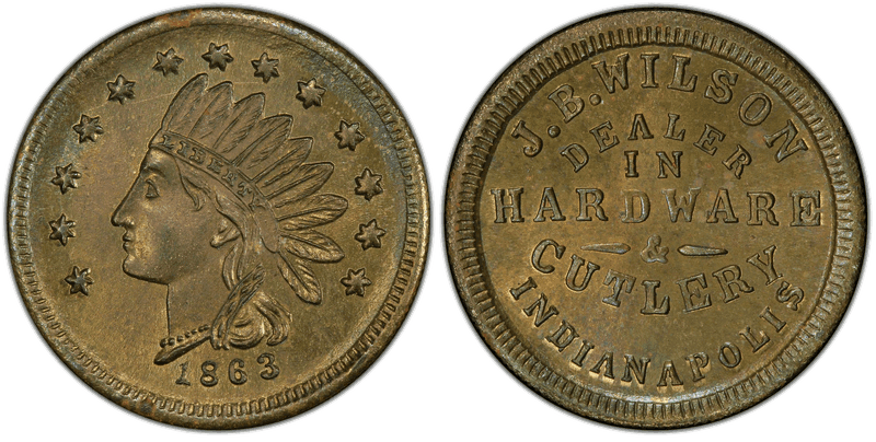 (1863) Brass Civil War Store Card F-460Y-1b, J.B. Wilson IN