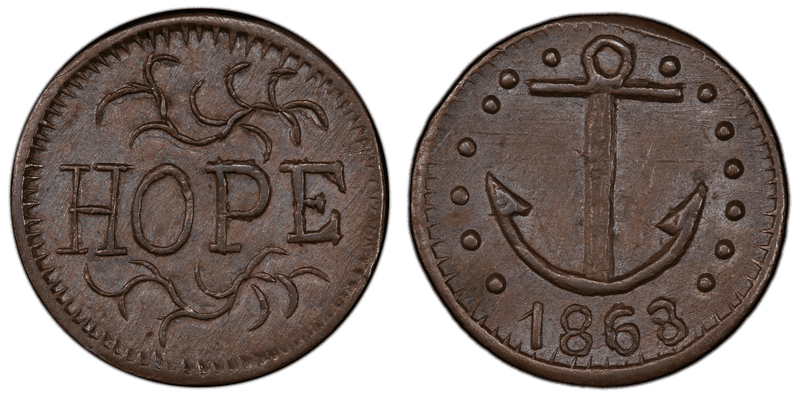 (1863) Copper Civil War Patriotic Token F-478/480a, Hope