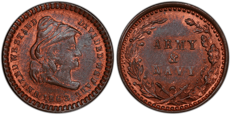 (1863) Civil War Patriotic Token F-48/299a, Army & Navy