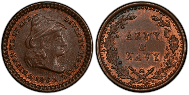 (1863) Copper Civil War Patriotic Token F-48/299a, Army & Navy