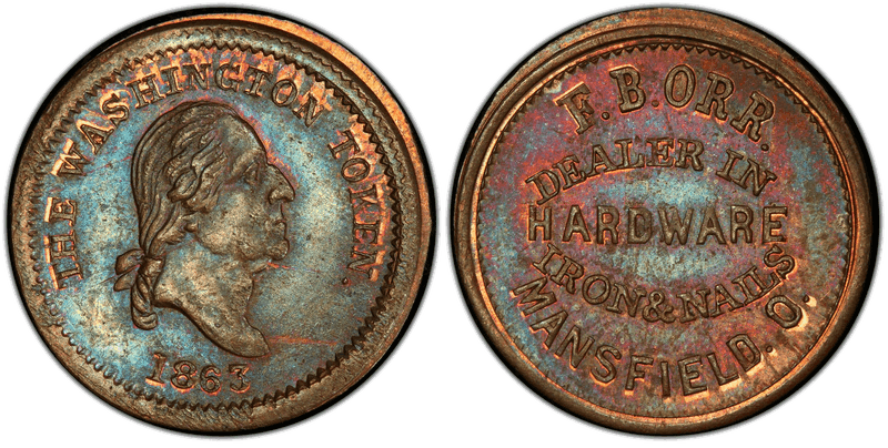 (1863) Copper Civil War Store Card F-505B-2a, F. Borr. OH
