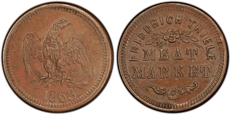 (1863) Copper Civil War Store Card F-510AN-1a, Friedrich Thiele WI