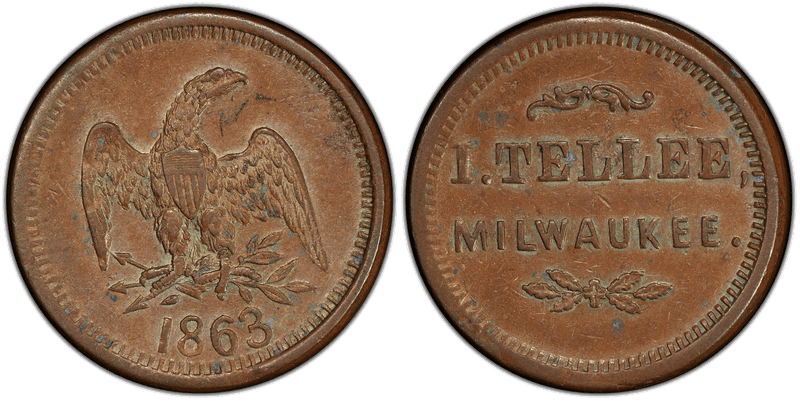 (1863) Copper Civil War Store Card F-510AO-4a, I. Tellee WI