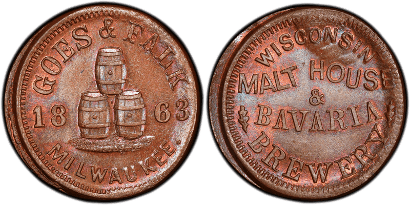 (1863) Copper Civil War Store Card F-510M-1a, Goes & Falk WI