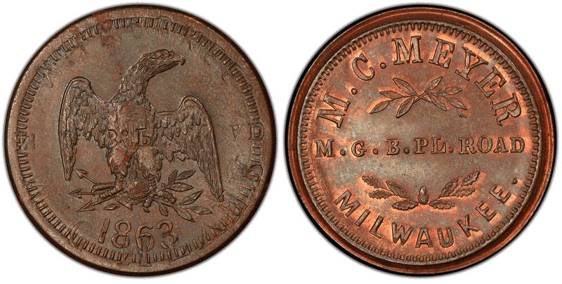 (1863) Copper Civil War Store Card F-510Z-1a, M.C. Meyer WI