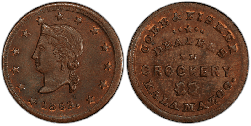 (1863) Copper Civil War Store Card F-530B-1a, Cobb & Fisher MI