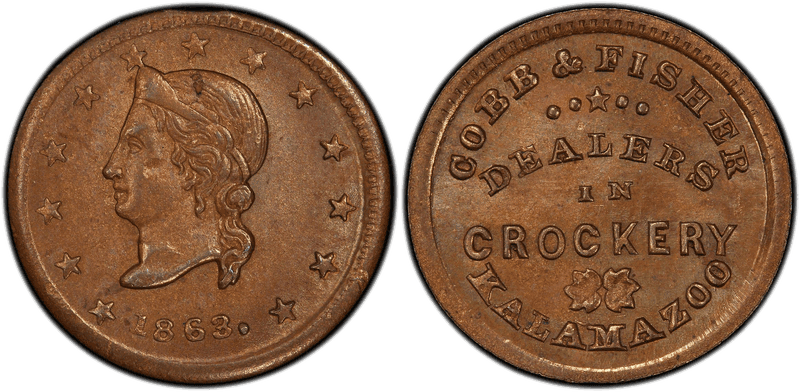 (1863) Copper Civil War Store Card F-530B-2a, Cobb & Fisher MI