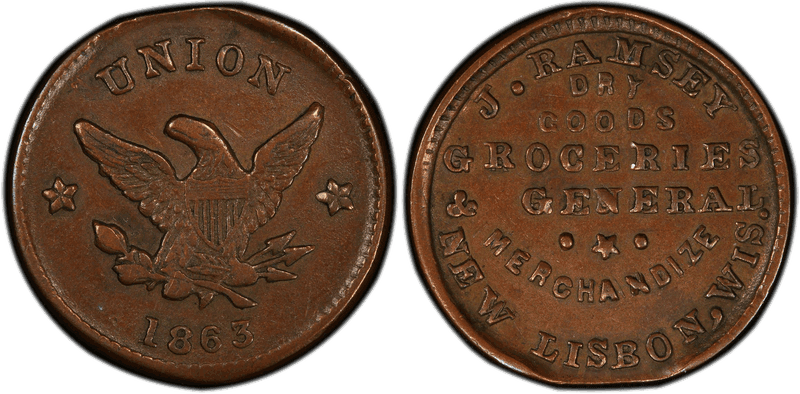 (1863) Copper Civil War Store Card F-540A-1a, J. Ramsey WI