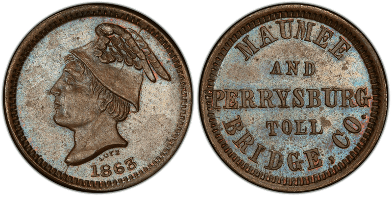 (1863) Copper Civil War Store Card F-540B-1a, Maumee & Perrysburg OH