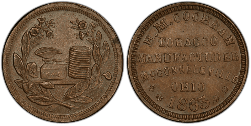 (1863) Copper Civil War Store Card F-550A-1a, H.M. Cochran OH