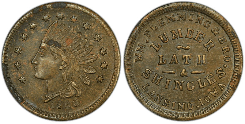 (1863) Brass Civil War Store Card F-560A-1b, Wm. Flemming & Bro. IA