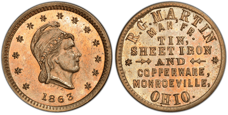 (1863) Copper-Nickel Civil War Store Card F-560A-1d, R.G. Martin OH