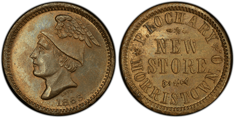 (1863) Brass Civil War Store Card F-565A-2b, P. Lochary MI