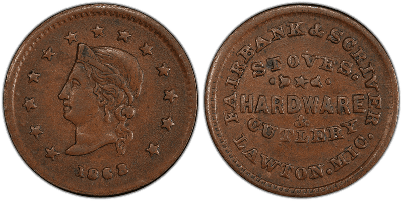 (1863) Copper Civil War Store Card F-570A-3a, Fairbank & Scriver MI