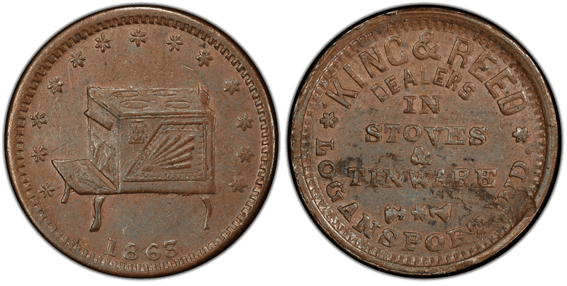 (1863) Copper Civil War Store Card F-570E-2a, King & Reed IN