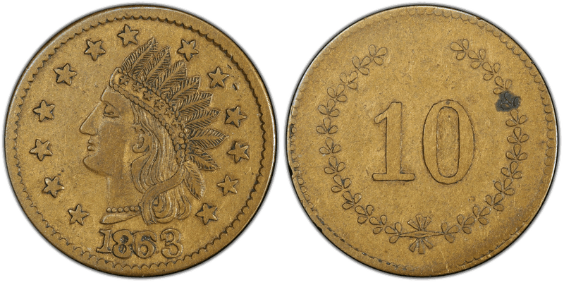 (1863) Brass Civil War Patriotic Token F-59/453b, Indian Head-10