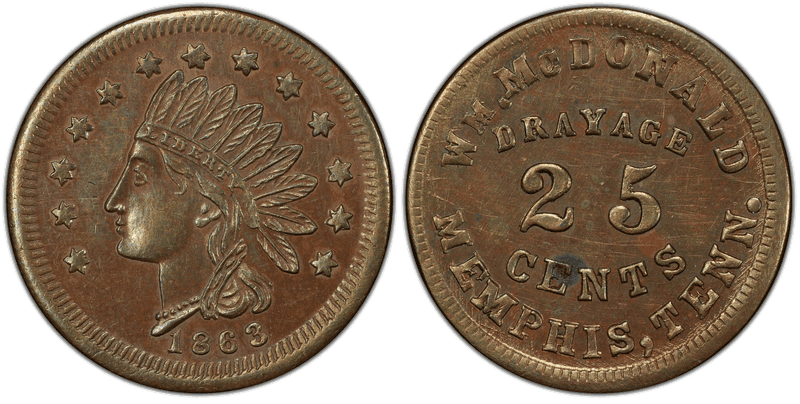 (1863) Copper Civil War Store Card F-600D-1a, Wm. McDonald TN