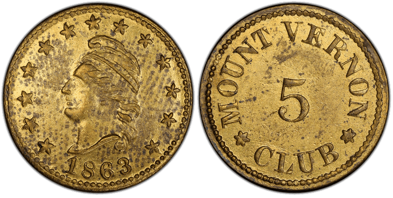 (1863) Brass Civil War Store Card F-60W-1b, Mount Vernon Club MD