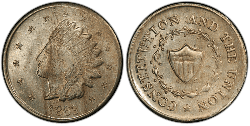 (1863) German-Silver Civil War Patriotic Token F-60/346j, Constitution and the Union