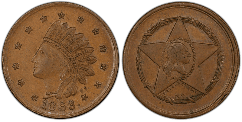 (1863) Copper Civil War Patriotic Token F-61/105a, Washington Star