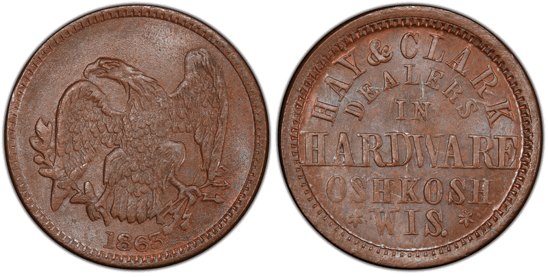 (1863) Copper Civil War Store Card F-620F-1a, Hay & Clark WI