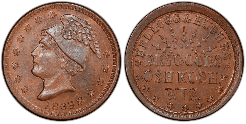 (1863) Copper Civil War Store Card F-620H-1a, Kellogg & Hughes WI