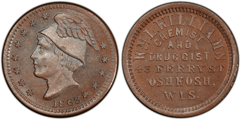 (1863) Copper Civil War Store Card F-620P-2a, Wm. L. Williams WI