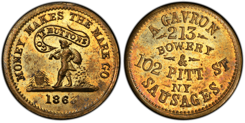 (1863) Brass Civil War Store Card F-630AB-5b, A. Gavron NY