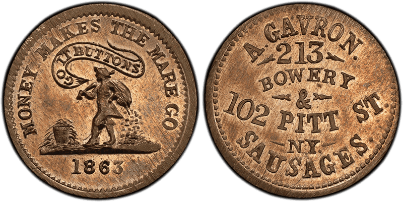 (1863) Copper-Nickel Civil War Store Card F-630AB-5d, A. Gavron. NY