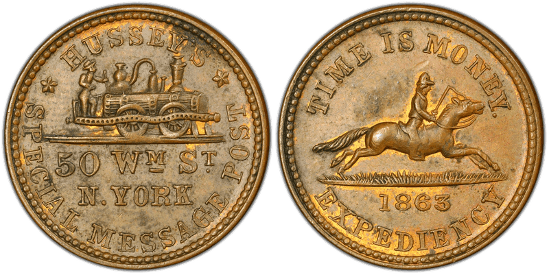 (1863) Copper Civil War Store Card F-630AK-2a, Hussey's NY