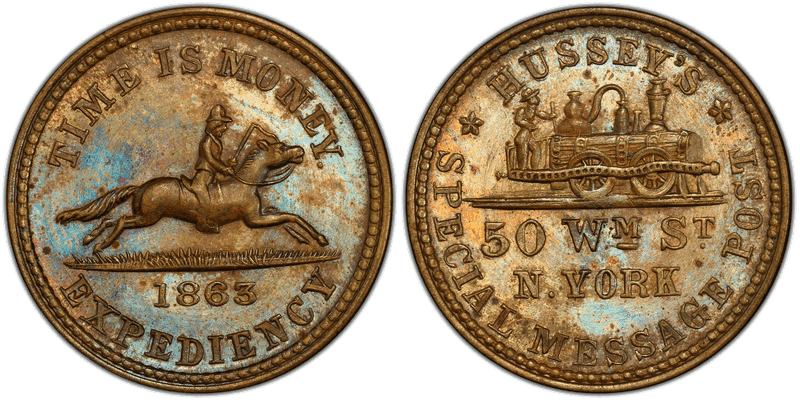 (1863) Brass Civil War Store Card F-630AK-2b, Hussey's NY