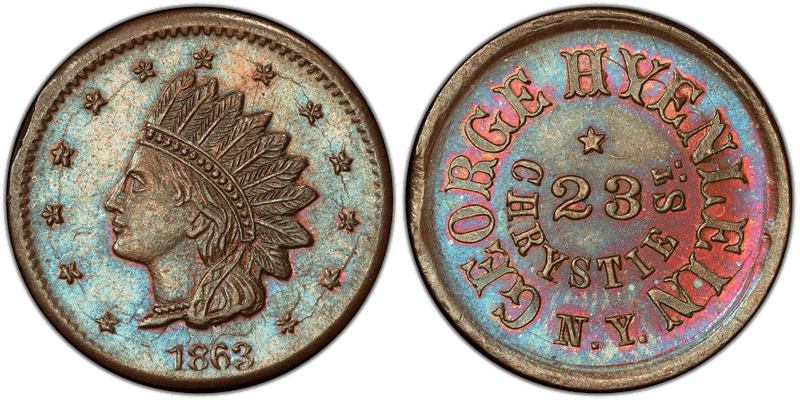 (1863) Copper Civil War Store Card F-630AL-2a, George Hyenlein NY