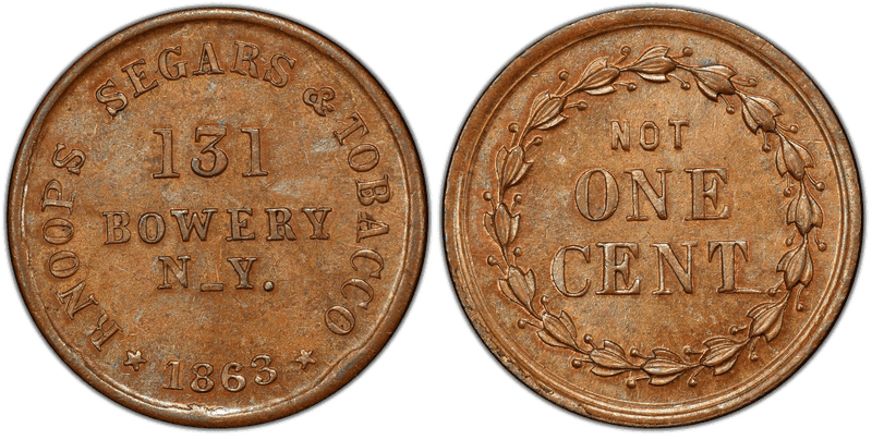 (1863) Copper Civil War Store Card F-630AO-4a, Knopps Segars & Tobacco NY